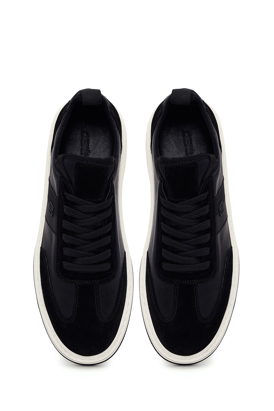 Male Black Lace-Up Thick-Soled Leather Sneaker