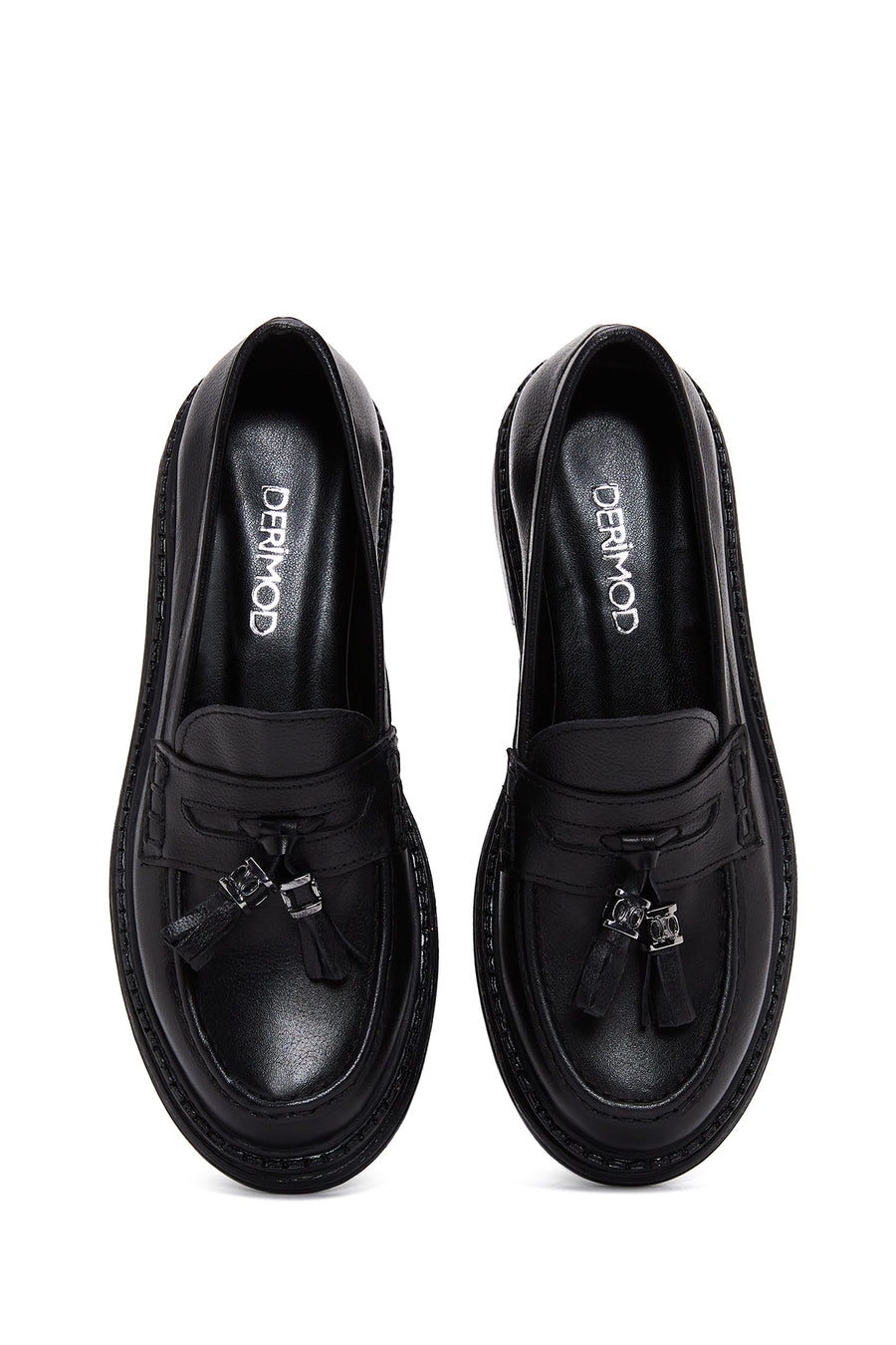 Kadın Siyah Deri Maskülen Loafer