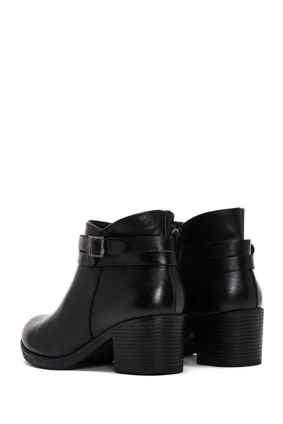 Women's Black Leather Heeled Bootie
