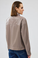 Terry Women's Grey Oversize Leather Jacket | Derimod