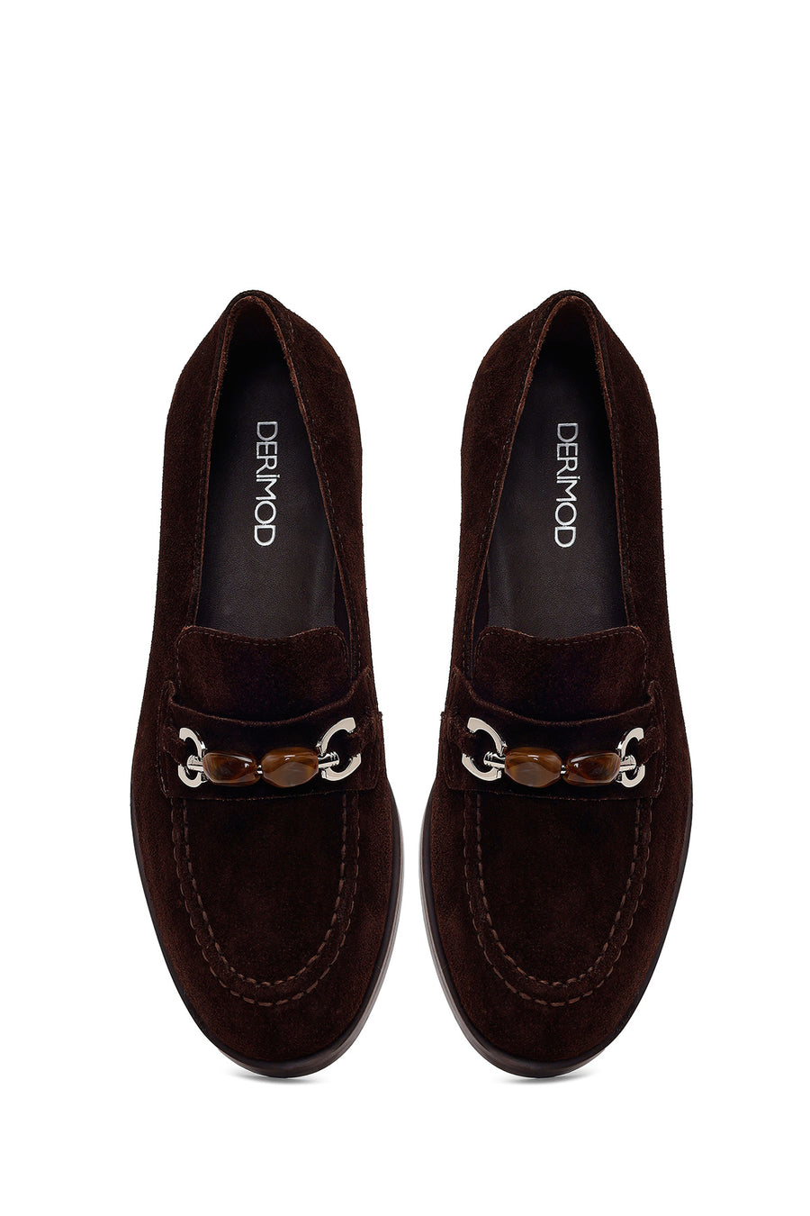 Woman Brown Buckled Suede Masculine Loafer
