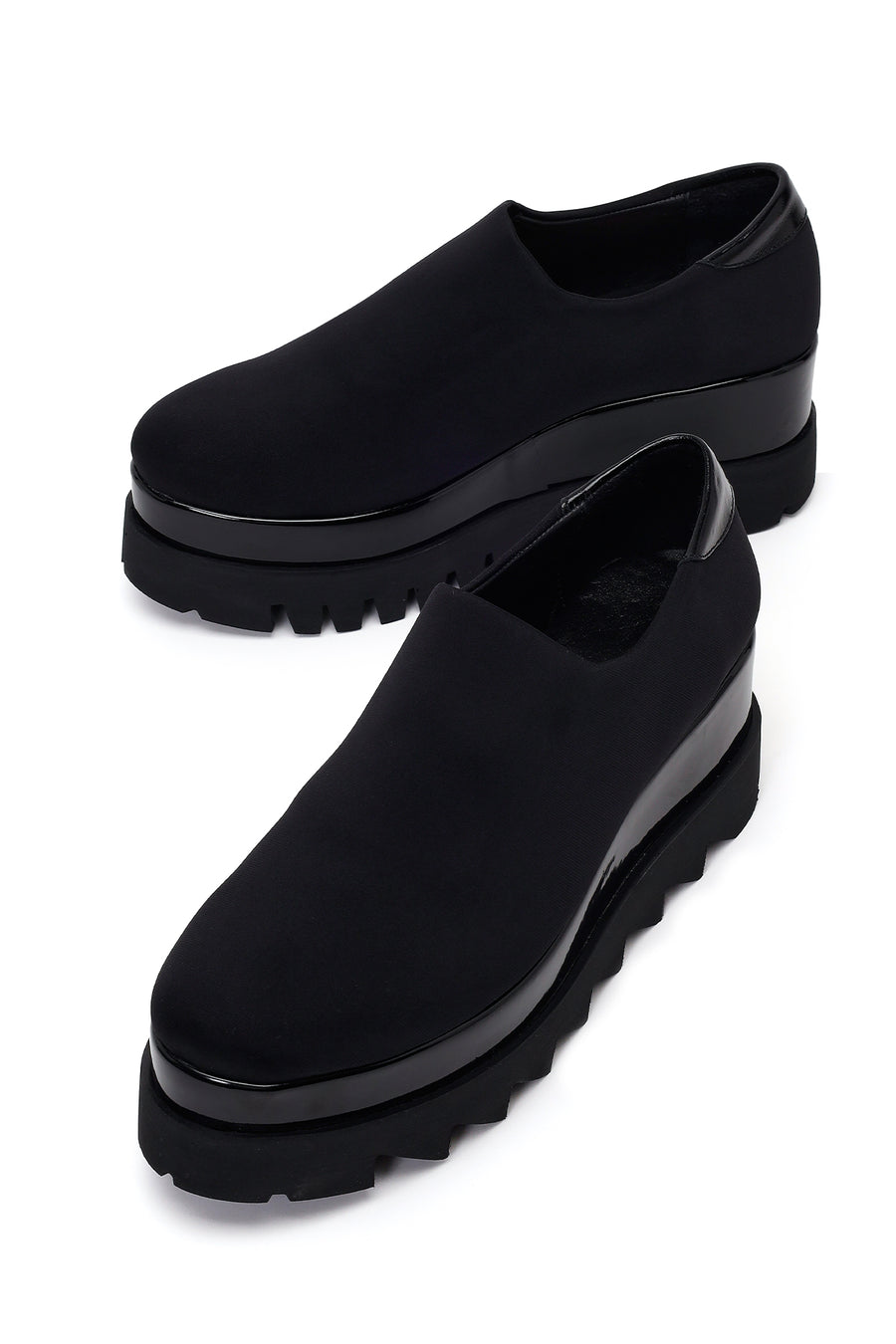 Woman Black Wedge Fabric Shoes