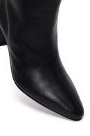 Woman Black Thick-Heeled Leather Boots | Derimod