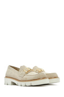 Women's Tan Buckled Suede Masculine Loafer | Derimod