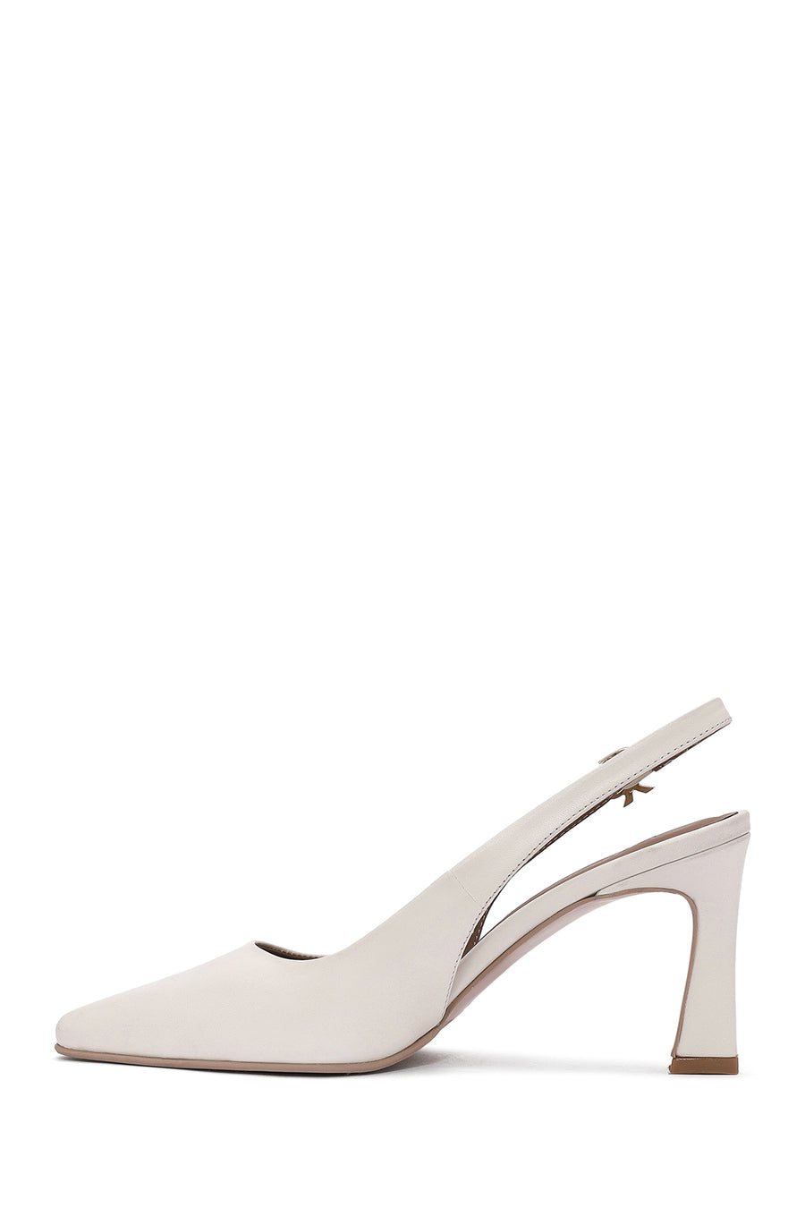 Women's Cream Buckled Ankle Slingback Heeled Leather Shoes