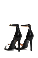 Women's Black Leather Heeled Sandals | Derimod