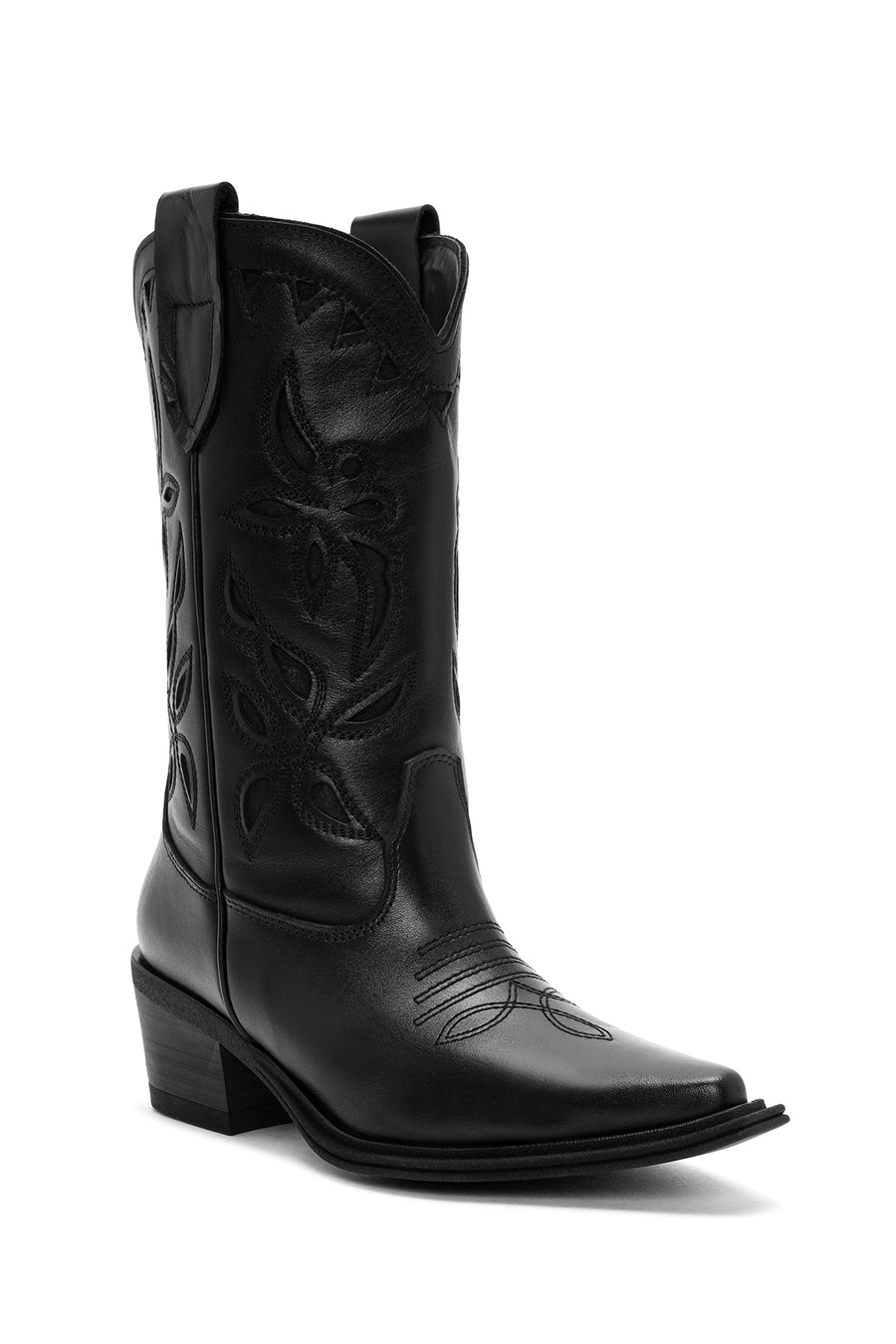 Women's Black Leather Cowboy Boots