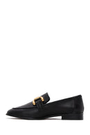 Women's Black Accessory Detailed Leather Masculine Loafer | Derimod