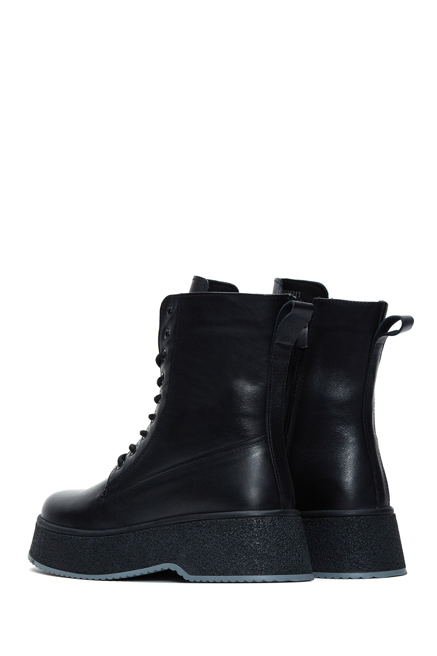 Women's Black Leather Zippered Thick Soled Leather Boots