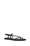 Women's Black Leather Flip-Flop Sandals | Derimod