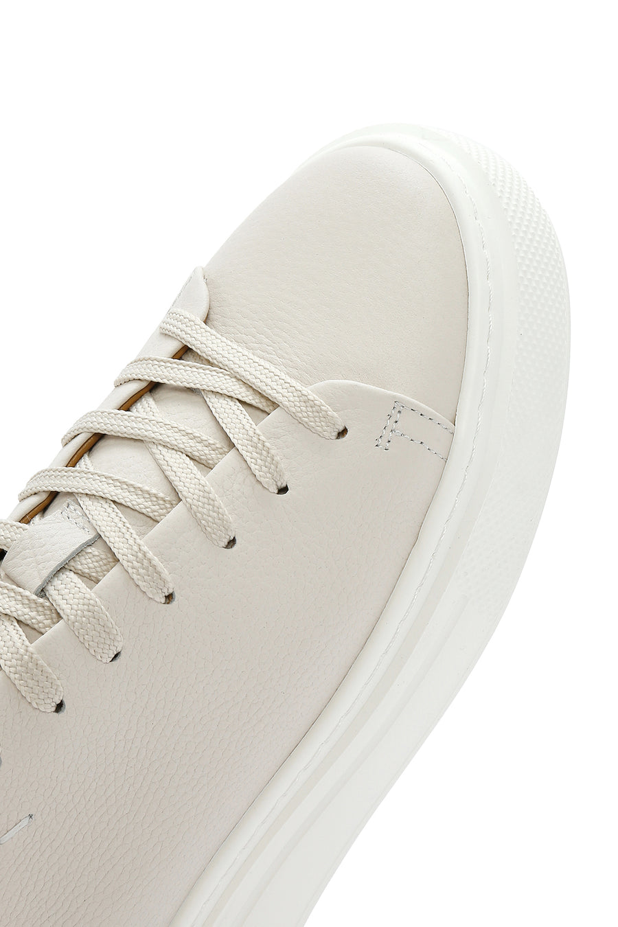 Erkek Beyaz Bağcıklı Kalın Tabanlı Deri Sneaker
