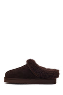 Woman Brown Stone-Embellished Suede Teddy Slipper | Derimod