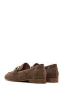 Women's Brown Buckle Detail Suede Leather Loafer | Derimod