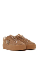 Kadın Camel Bağcıklı Kalın Tabanlı Süet Deri Teddy Sneaker | Derimod