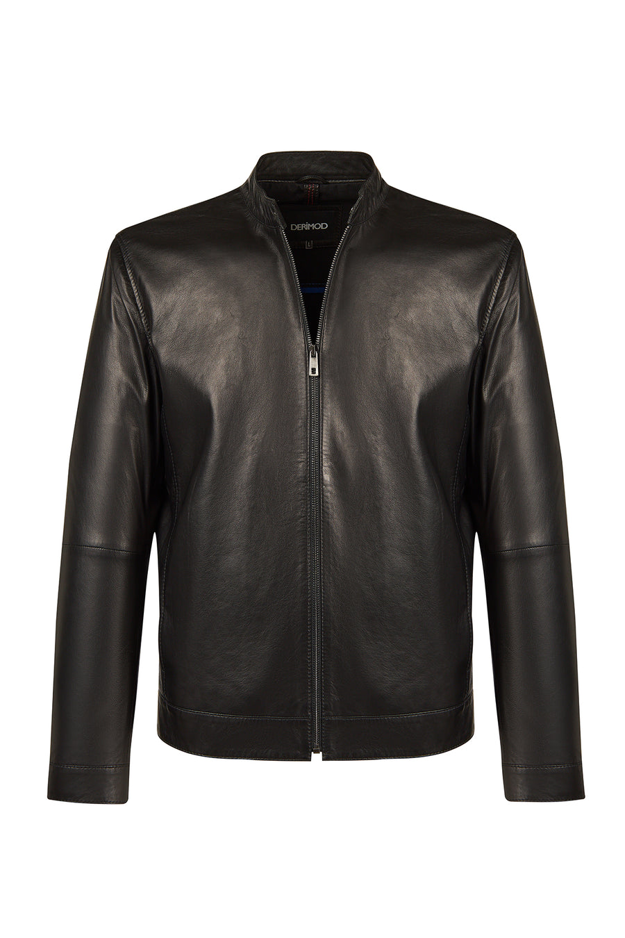 Mane Male Black Mandarin Collar Leather Jacket