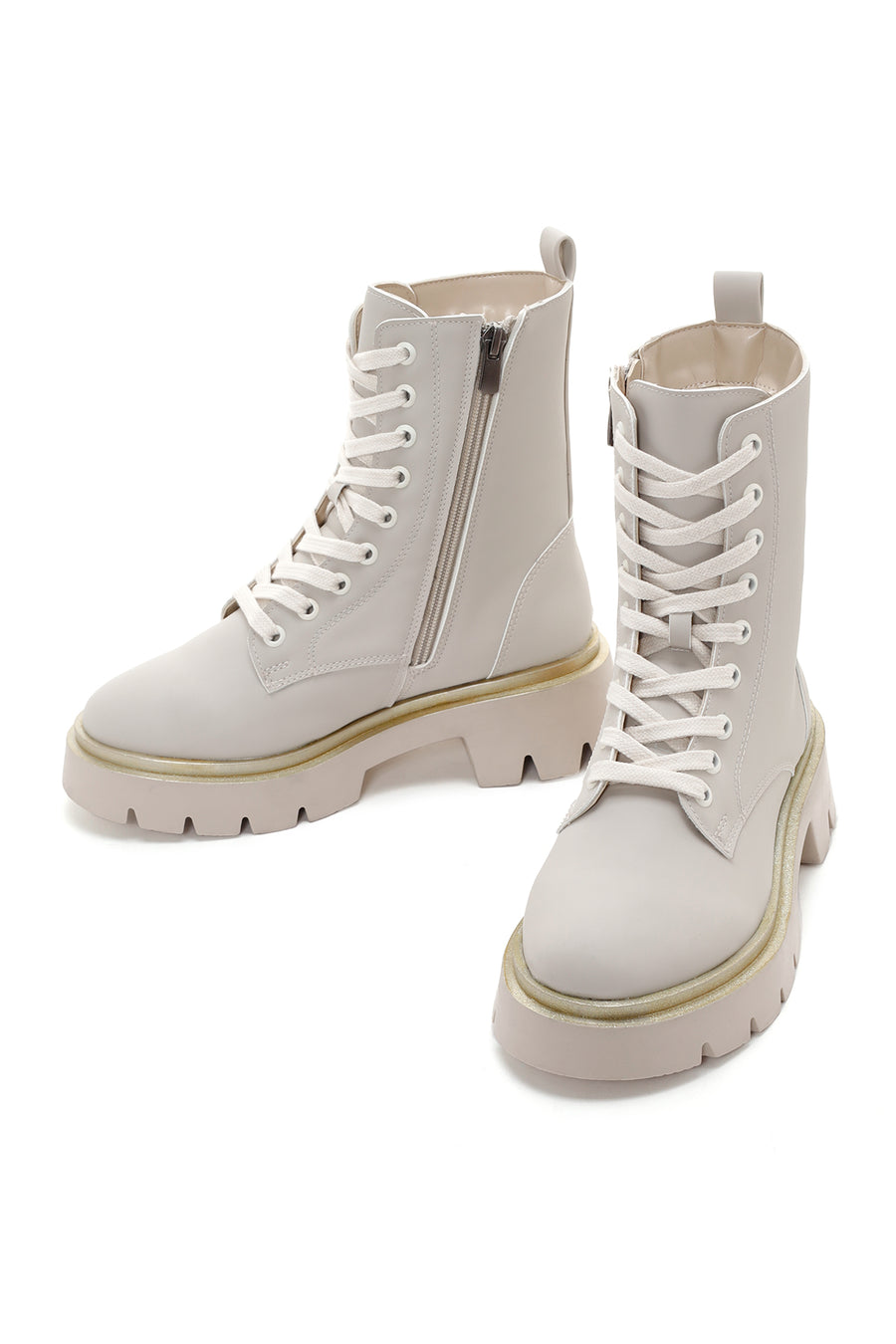 Women's Beige Casual Zippered Boots