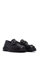 Woman Black Buckled Leather Masculine Loafer | Derimod