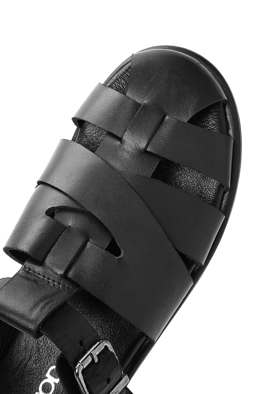 Women's Black Buckled Leather Sandals