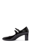 Women's Black Double Buckle Thick Heel Patent Leather Mary Jane Shoes | Derimod