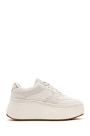 Women's Beige Lace-Up Thick-Sole Knitted Sneakers | Derimod