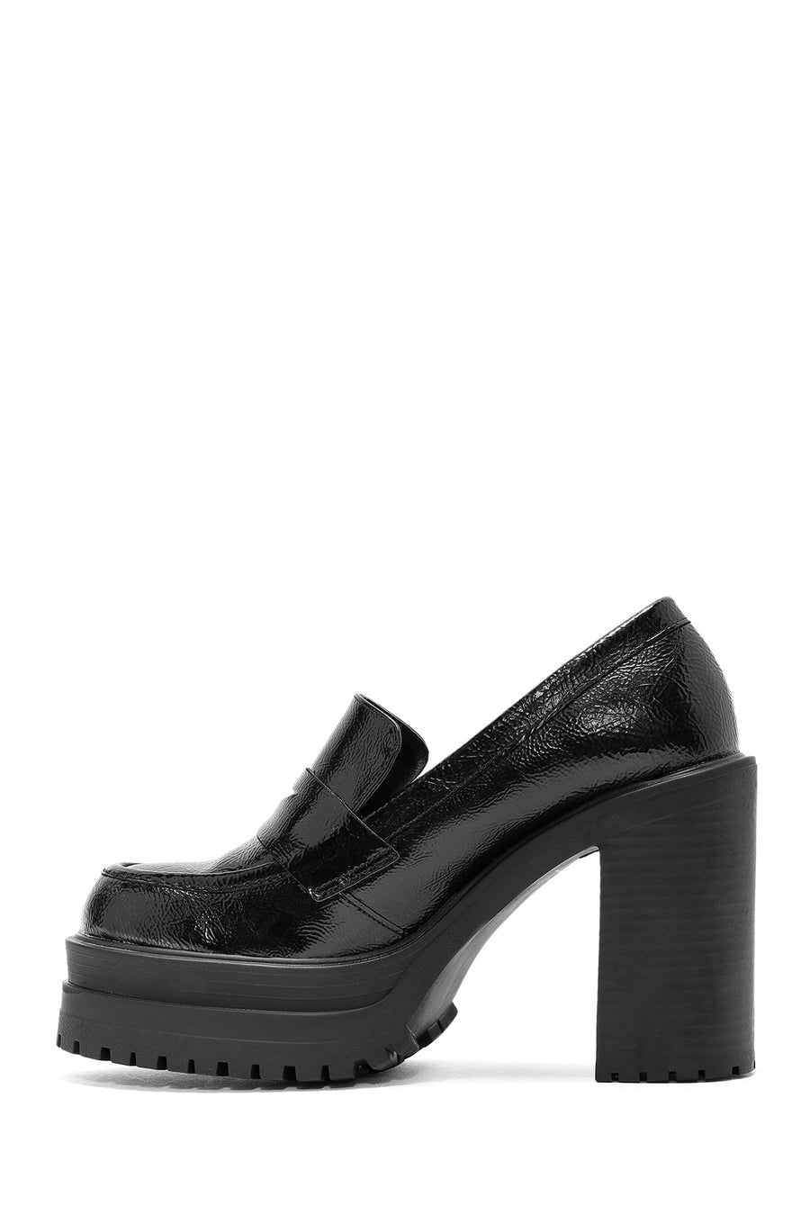 Women's Black Thick Heel Patent Leather Masculine Loafer
