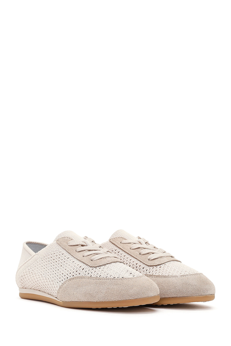 Kadın Bej Bağcıklı Deri Sneaker