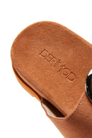 Women's Leather Suede Double Buckle Slippers | Derimod
