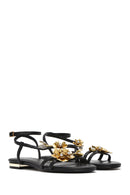 Women's Black Ankle Buckle Stoned Sandals | Derimod