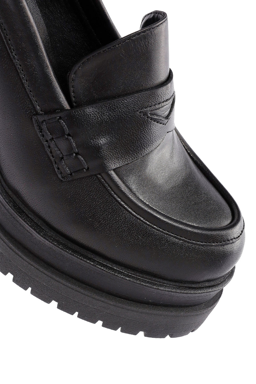 Women's Black Thick Heeled Leather Masculine Loafer
