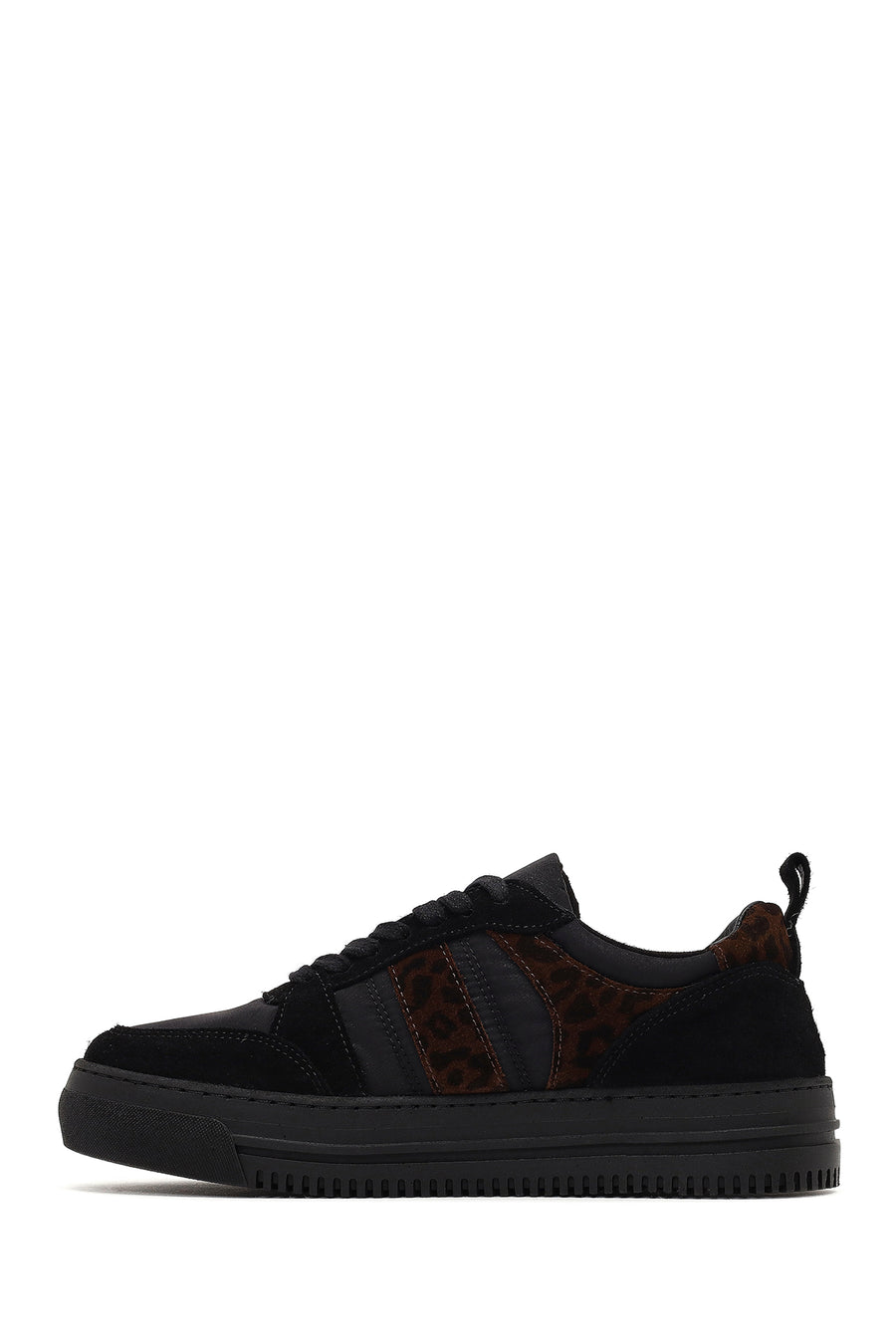 Woman Black Lace-Up Patterned Leather Sneaker