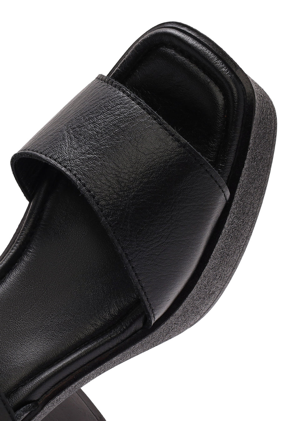 Women's Black Ankle Buckle Platform Chunky High Heel Leather Sandals