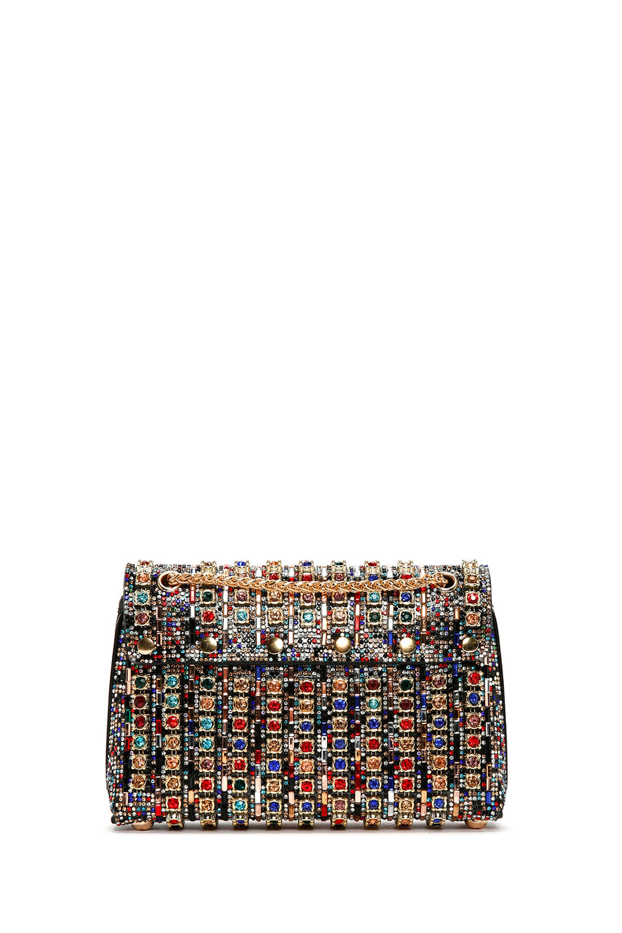 Woman Multicolored Long Chain Strap Rhinestone Evening Shoulder Bag