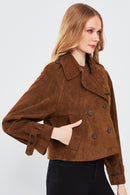 Tracy Women's Brown Short Suede Leather Coat | Derimod
