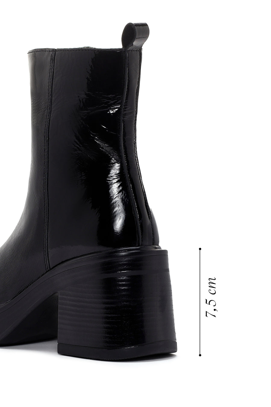 Women's Black Patent Leather Zippered Casual Heeled Boots