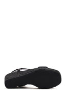 Women's Black Wedge Heeled Knitted Espadrille Sandals | Derimod