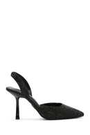 Women's Black Stone Open-Back Heeled Shoes | Derimod