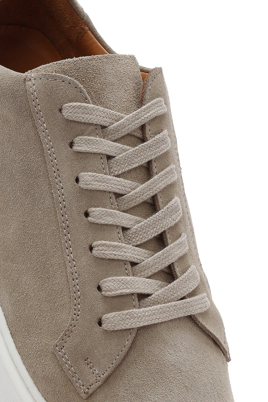 Erkek Bej Bağcıklı Kalın Tabanlı Süet Deri Sneaker