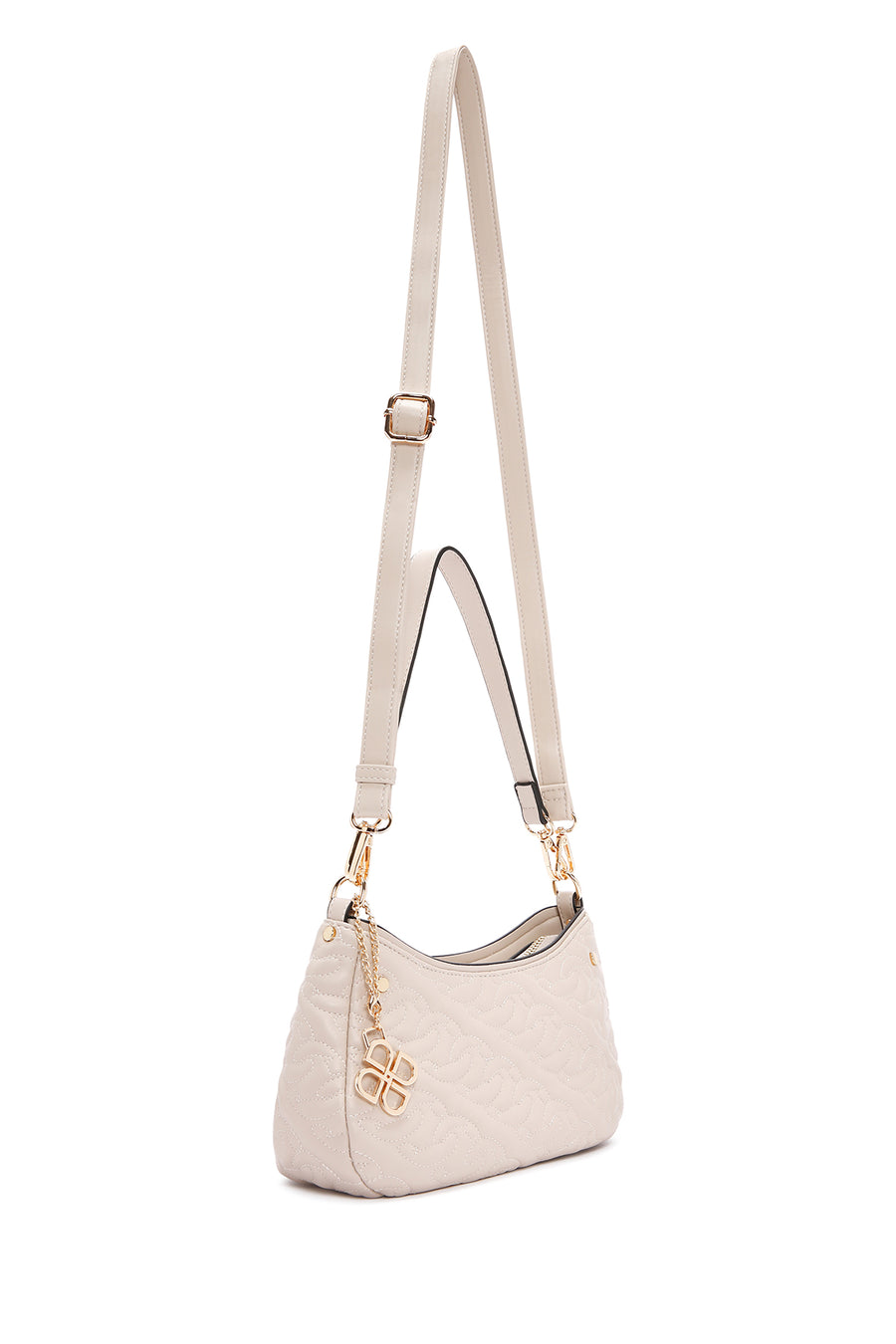 Women's Beige Long Strap Quilted Handbag