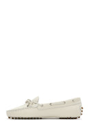 Women's Cream Bow Leather Loafer | Derimod