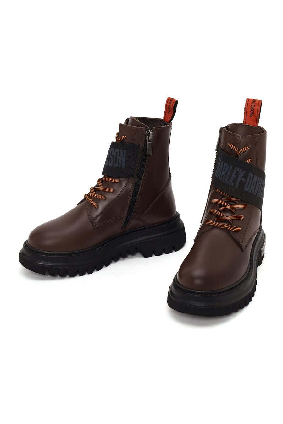 Harley Davidson Woman Brown Becky Zip Closure Thick-Soled Leather Combat Boots