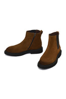 Men's Brown Zippered Suede Leather Boot | Derimod