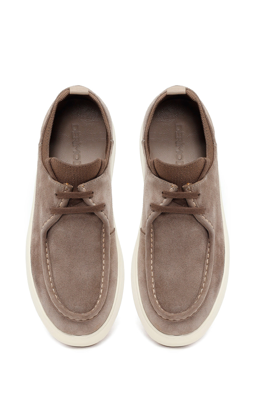 Male Beige Lace-Up Thick-Soled Suede Leather Casual Shoes