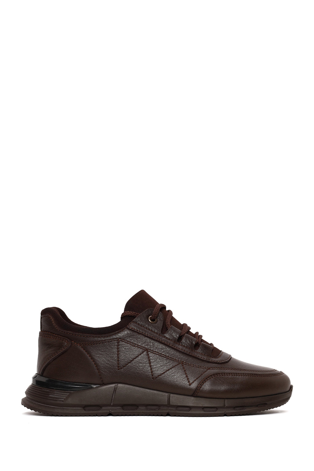 Erkek Kahverengi Bağcıklı Deri Casual Sneaker