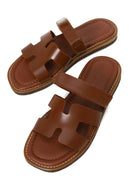 Woman Brown Strapped Leather Slipper | Derimod
