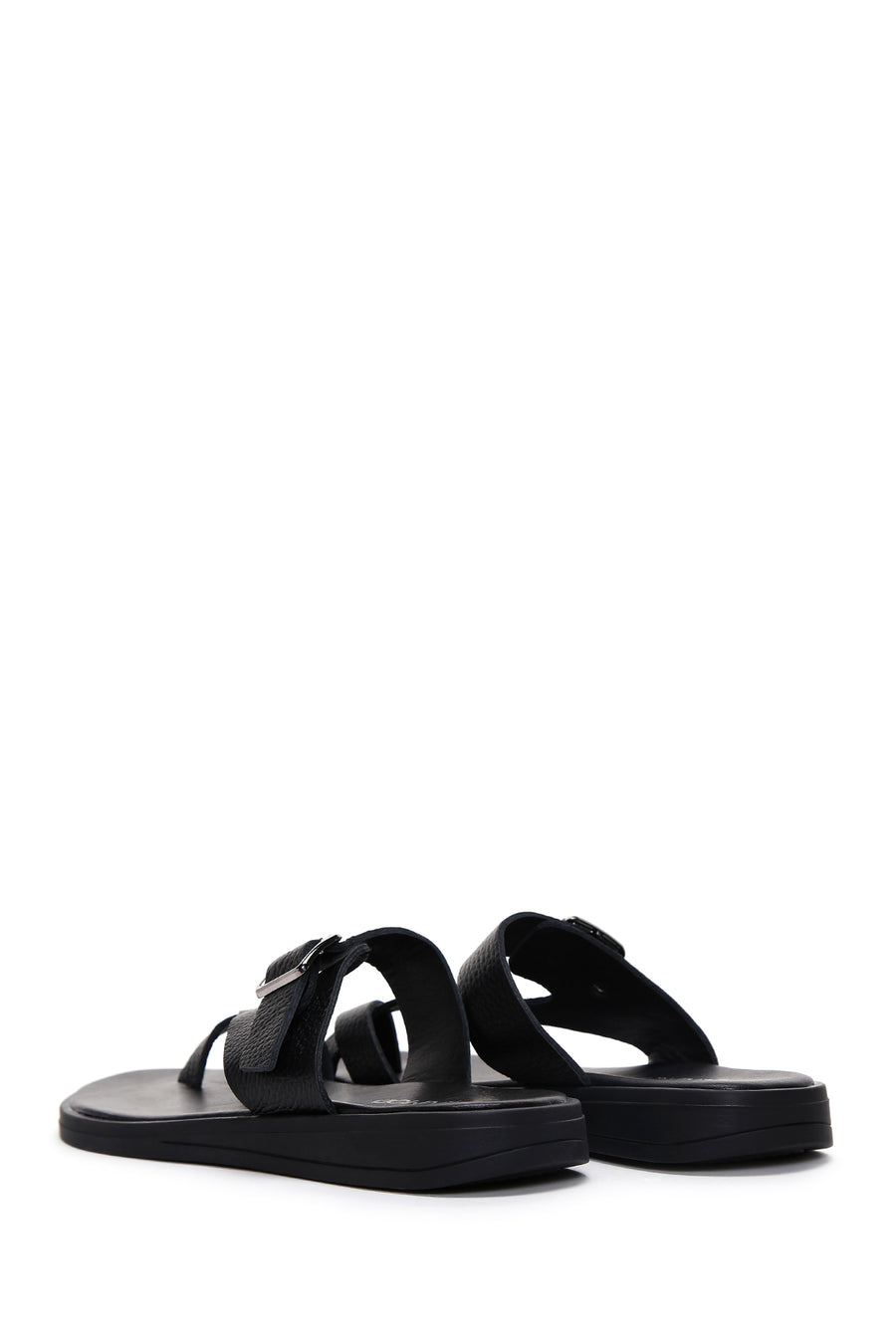 Women's Black Leather Flip-Flop Comfort Slippers