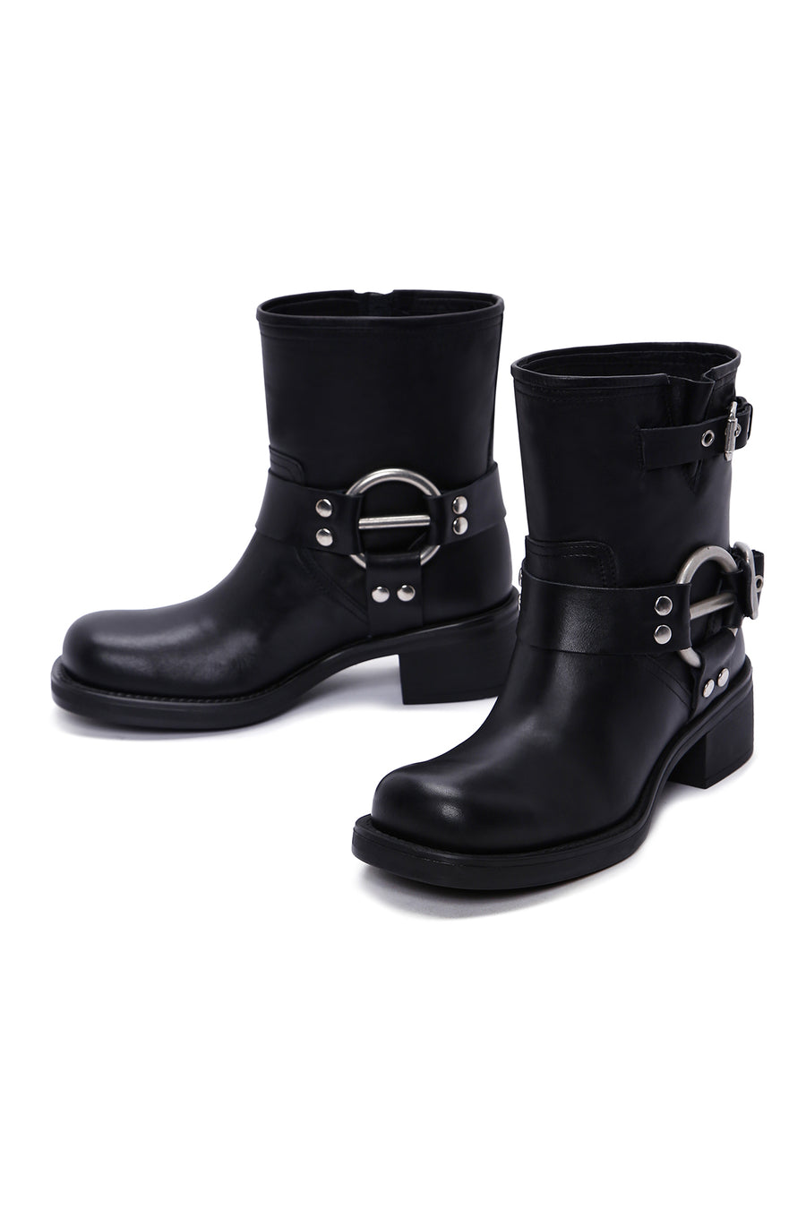 Women's Black Leather Buckle Boots