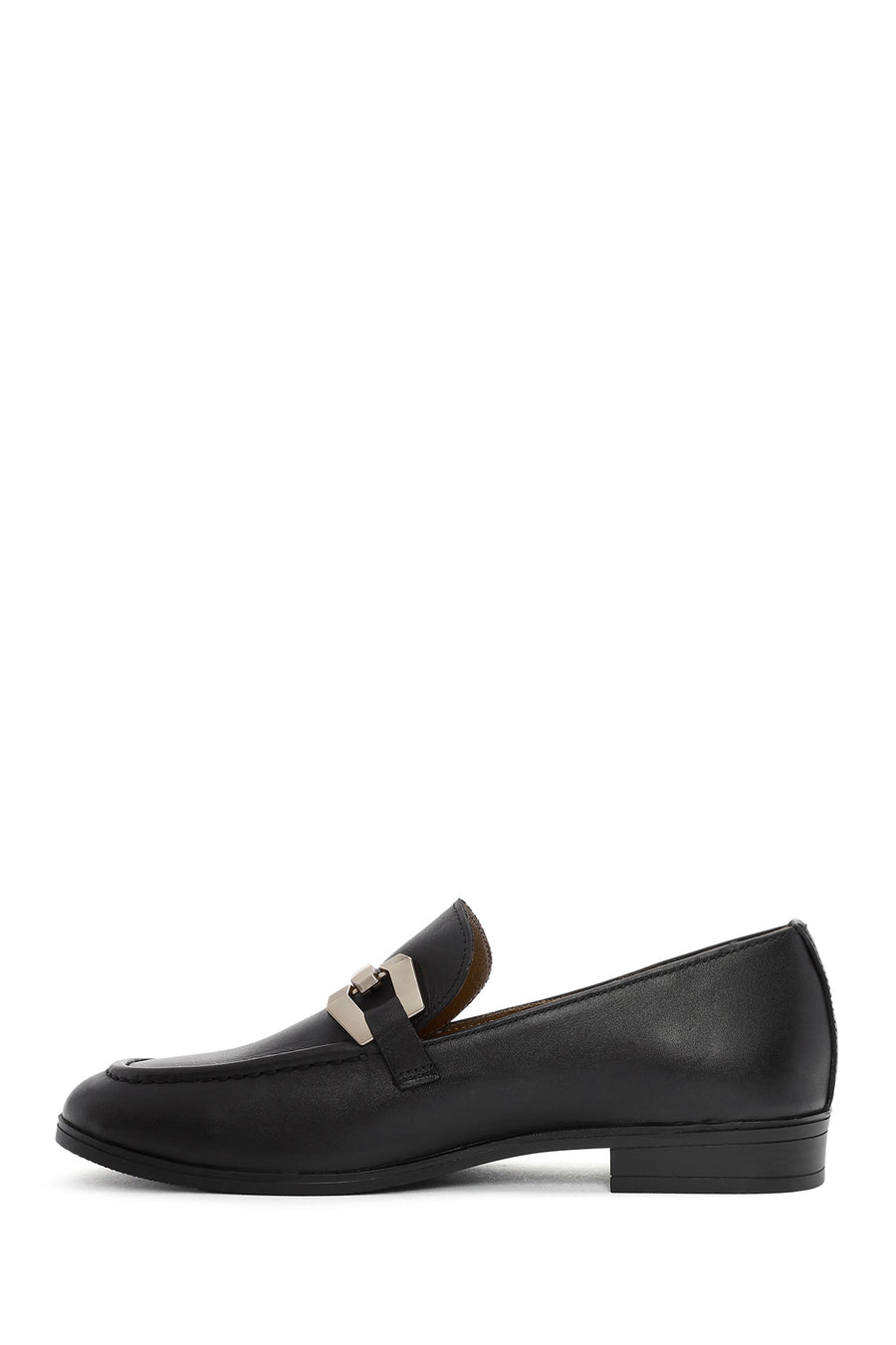 Women's Black Buckle Detailed Leather Masculine Loafer