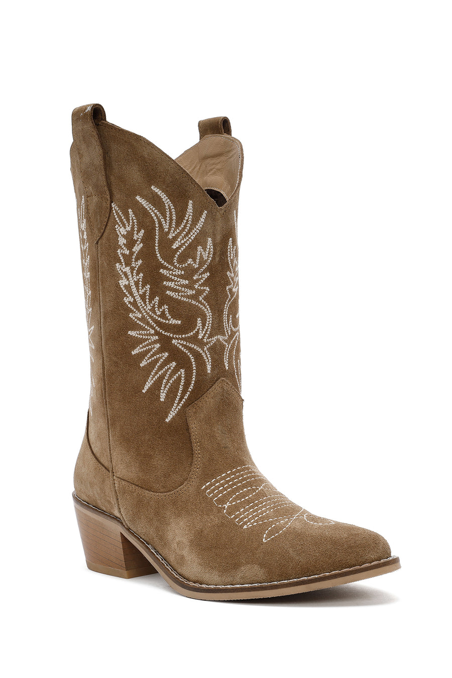 Women's Brown Suede Leather Heeled Cowboy Boots