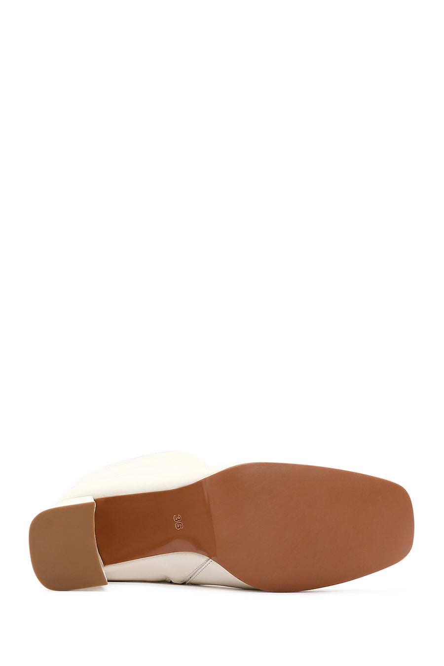 Women's Cream Zippered Thick Heeled Leather Boots