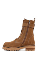 Woman Tan Zippered Suede Leather Boat | Derimod